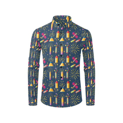 Firework Sparkling Rockets Print Design LKS306 Men's Long Sleeve Dress Shirt