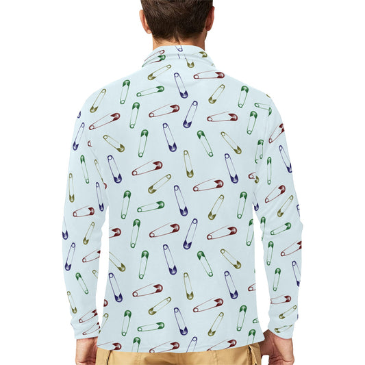 Safety Pin Print Design LKS303 Long Sleeve Polo Shirt For Men's