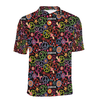 Peace Sign Colorful Design Print Men Polo Shirt
