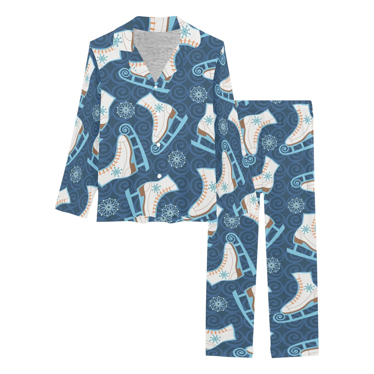 Ice Skate Pattern Print Design 01 Women's Long Pajama Set