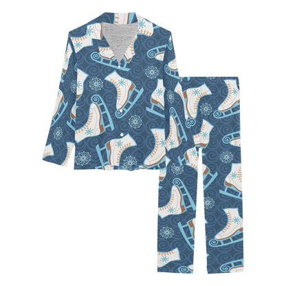 Ice Skate Pattern Print Design 01 Women's Long Pajama Set