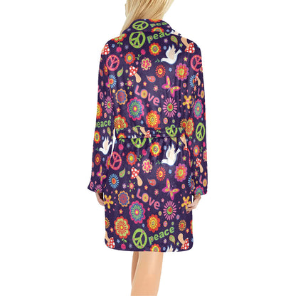 Flower Power Peace Design Print Women's Fleece Robe
