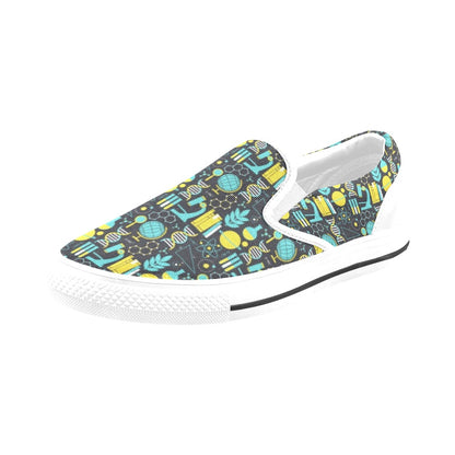 Science Print Design LKS301 White Slip Ons Canvas Women's Shoes