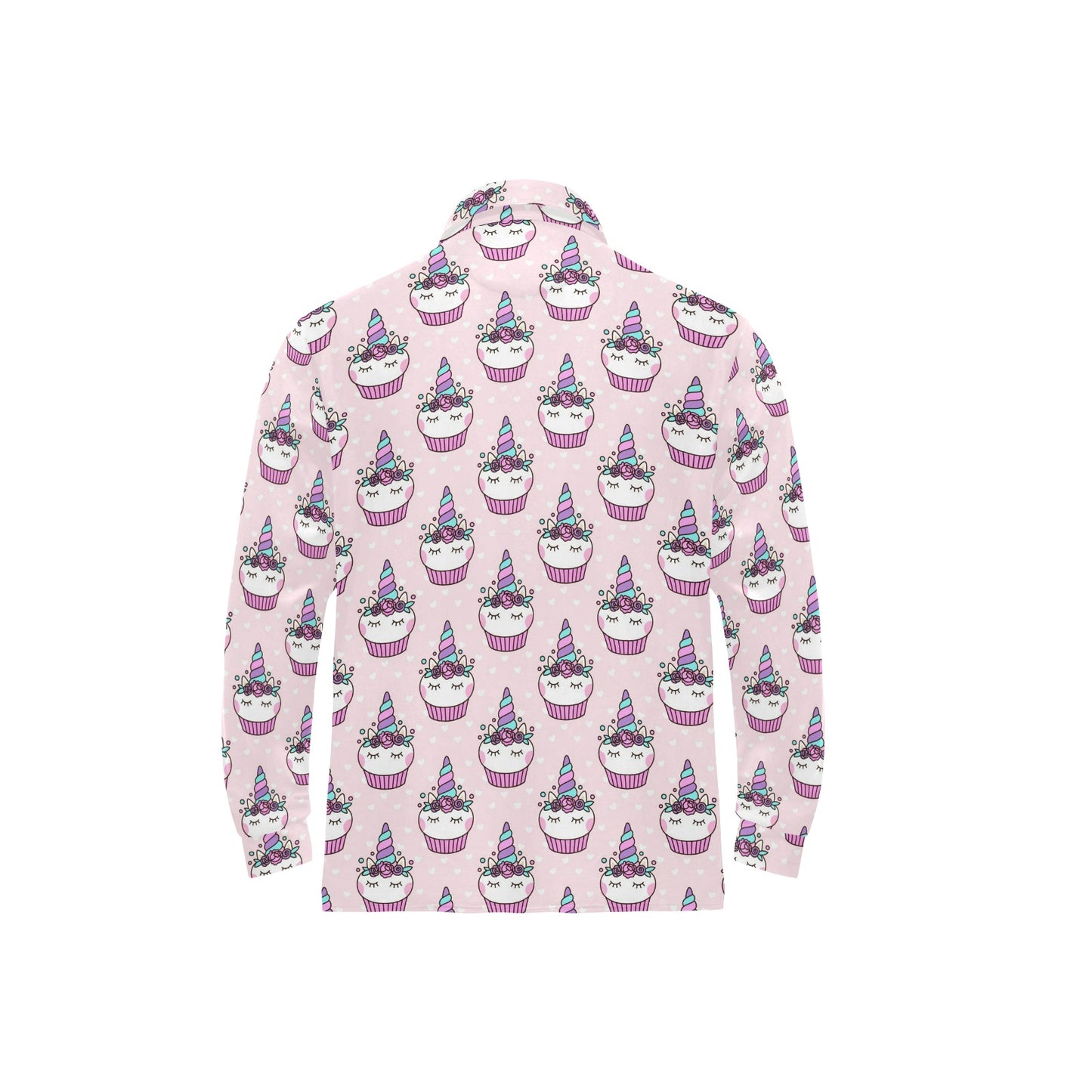 Cupcakes Unicorn Print Pattern Long Sleeve Polo Shirt For Men's