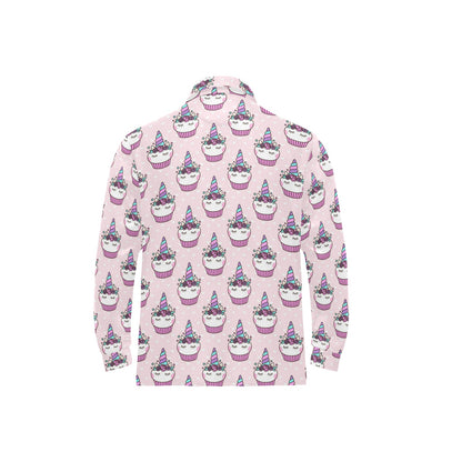 Cupcakes Unicorn Print Pattern Long Sleeve Polo Shirt For Men's