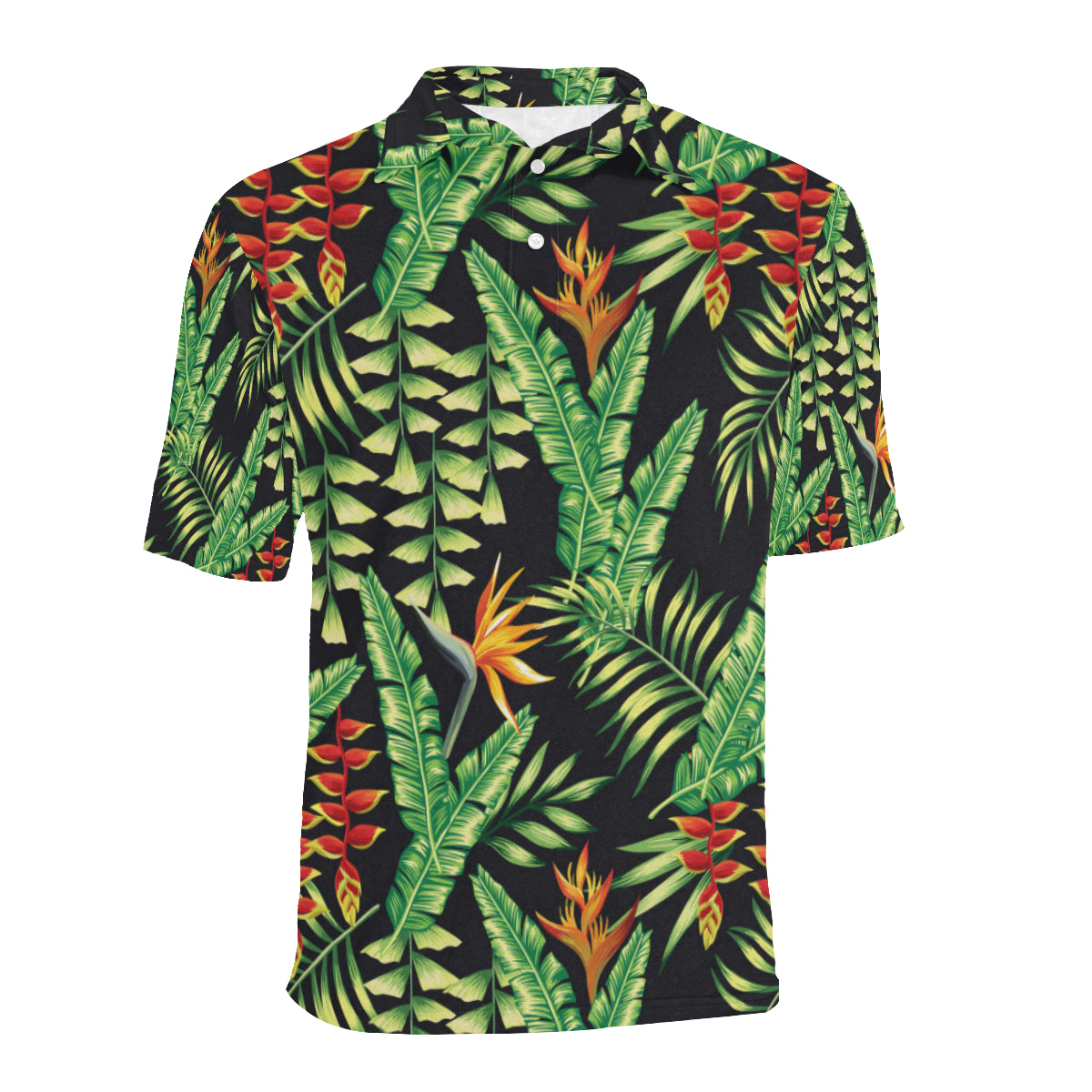 Hawaiian Flower Tropical Palm Leaves Men Polo Shirt