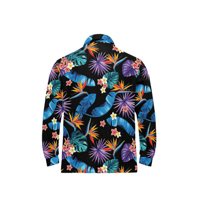 Tropical Flower Pattern Print Design TF018 Long Sleeve Polo Shirt For Men's
