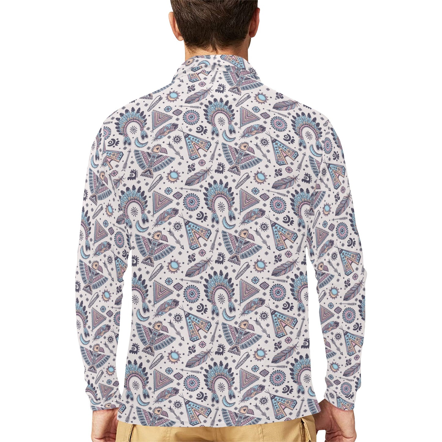 Eagles Native American Indian Symbol Long Sleeve Polo Shirt For Men's