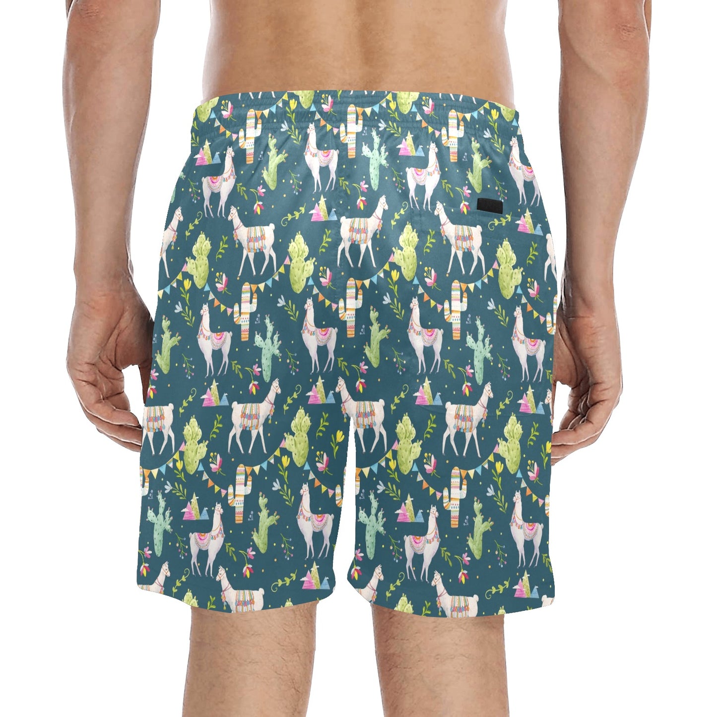 Llama with Cactus Design Print Men's Swim Trunks Beach Shorts