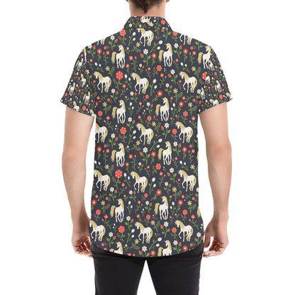 Unicorn Print Design LKS301 Men Short Sleeve Button Up Shirt