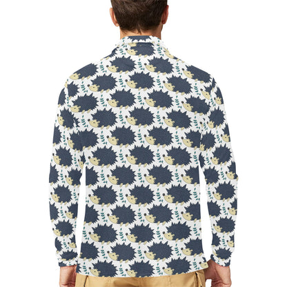 Hedgehog Print Design LKS401 Long Sleeve Polo Shirt For Men's