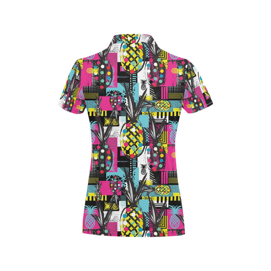 Pop Art Pineapple Pattern Print Design A02 Women's Polo Shirt