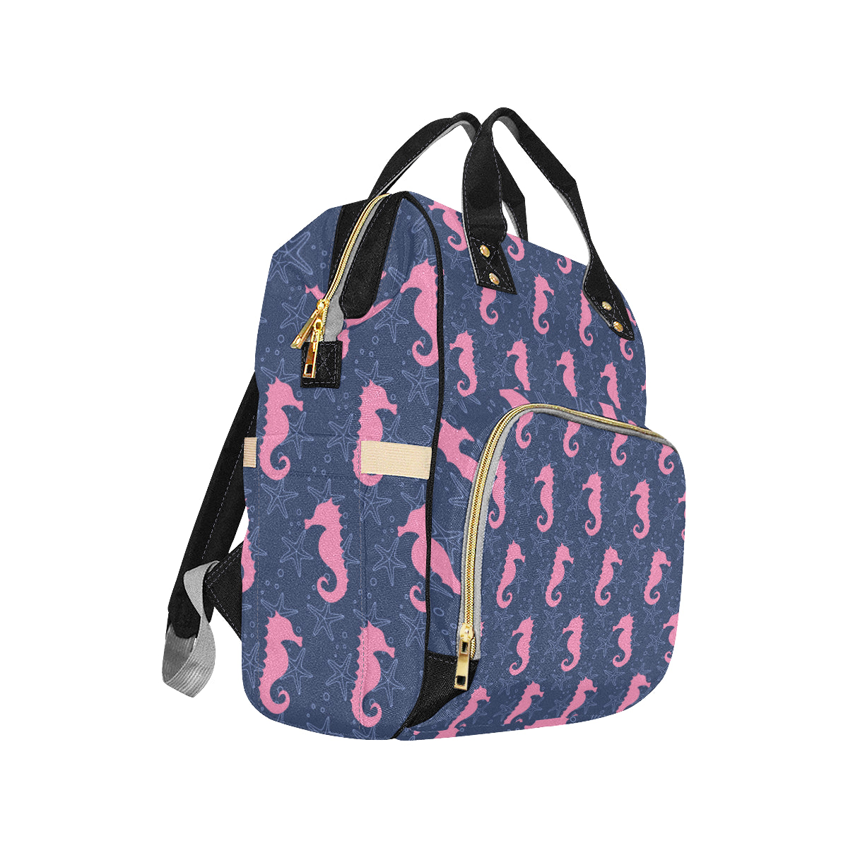 SeaHorse Pink Pattern Print Design 02 Diaper Bag Backpack