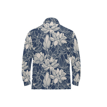 Water Lily Pattern Print Design WL04 Long Sleeve Polo Shirt For Men's