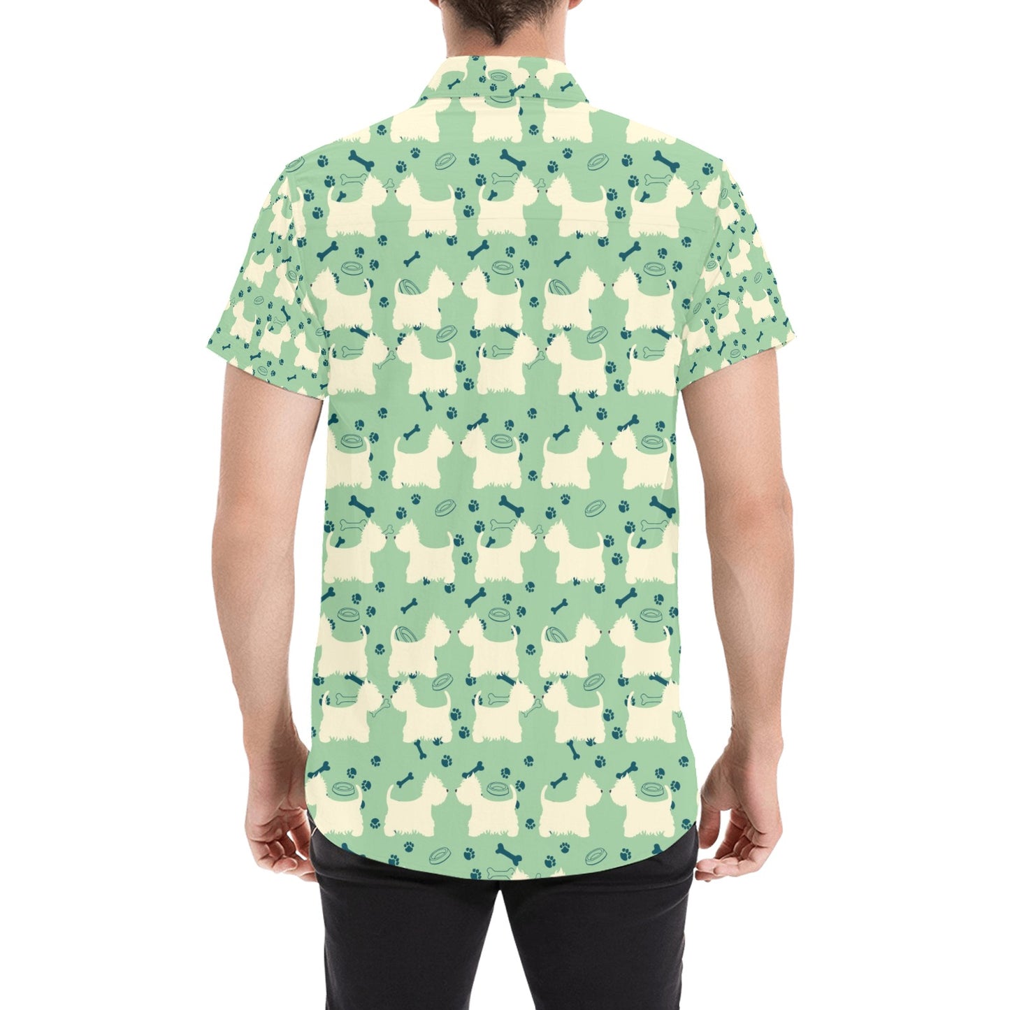 Scottish Terriers Print Design LKS302 Men Short Sleeve Button Up Shirt