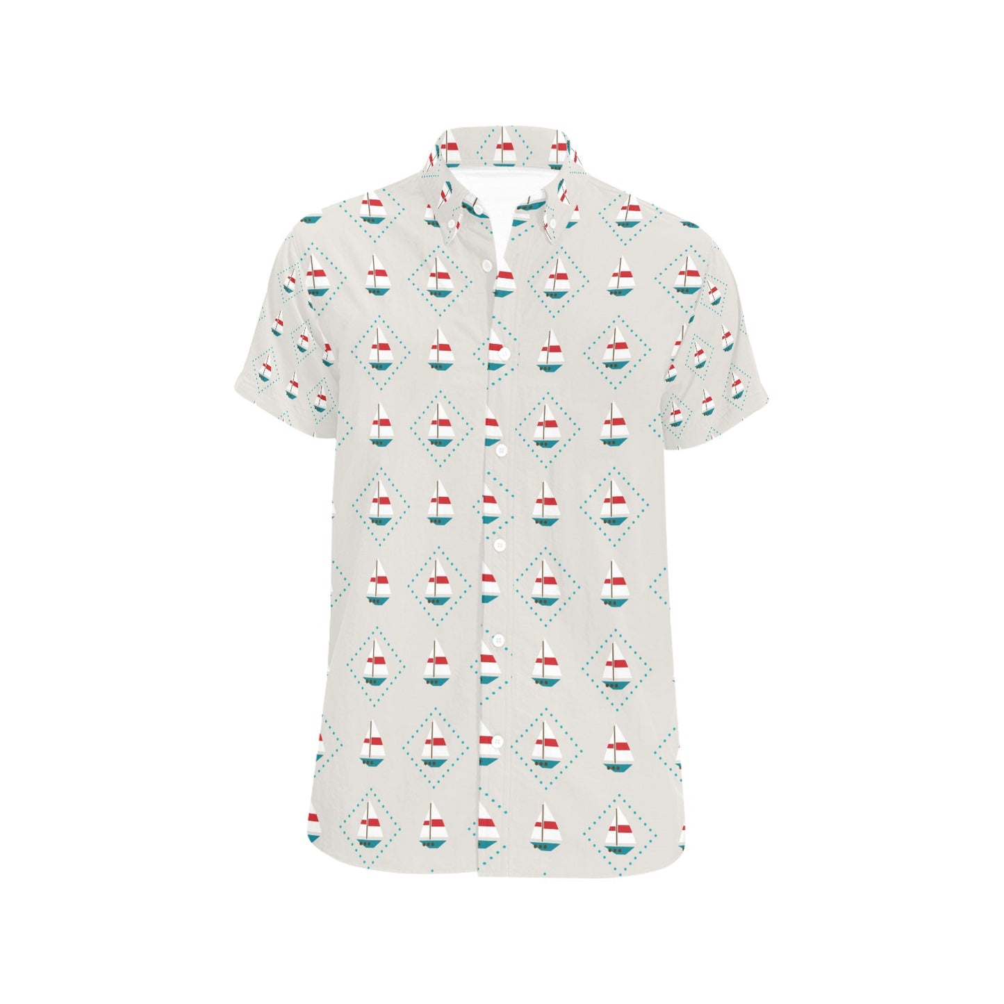 Sailboat Print Design LKS301 Men Short Sleeve Button Up Shirt
