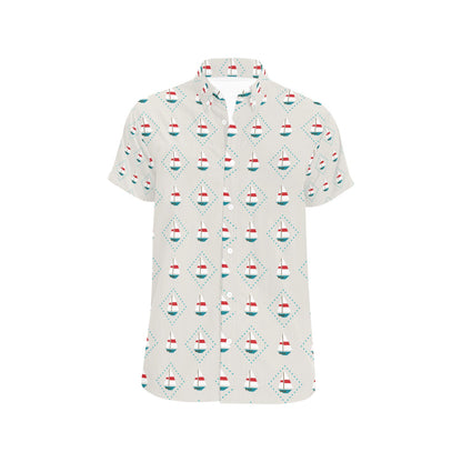 Sailboat Print Design LKS301 Men Short Sleeve Button Up Shirt