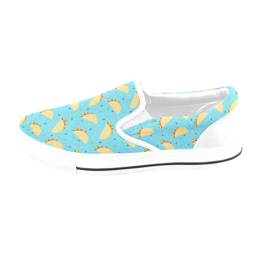 Taco Print Design LKS303 White Slip Ons Canvas Women's Shoes
