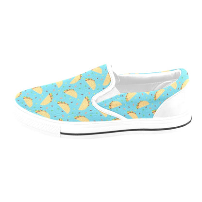 Taco Print Design LKS303 White Slip Ons Canvas Women's Shoes