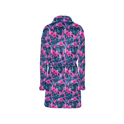 Tropical Folower Pink Themed Print Women's Fleece Robe
