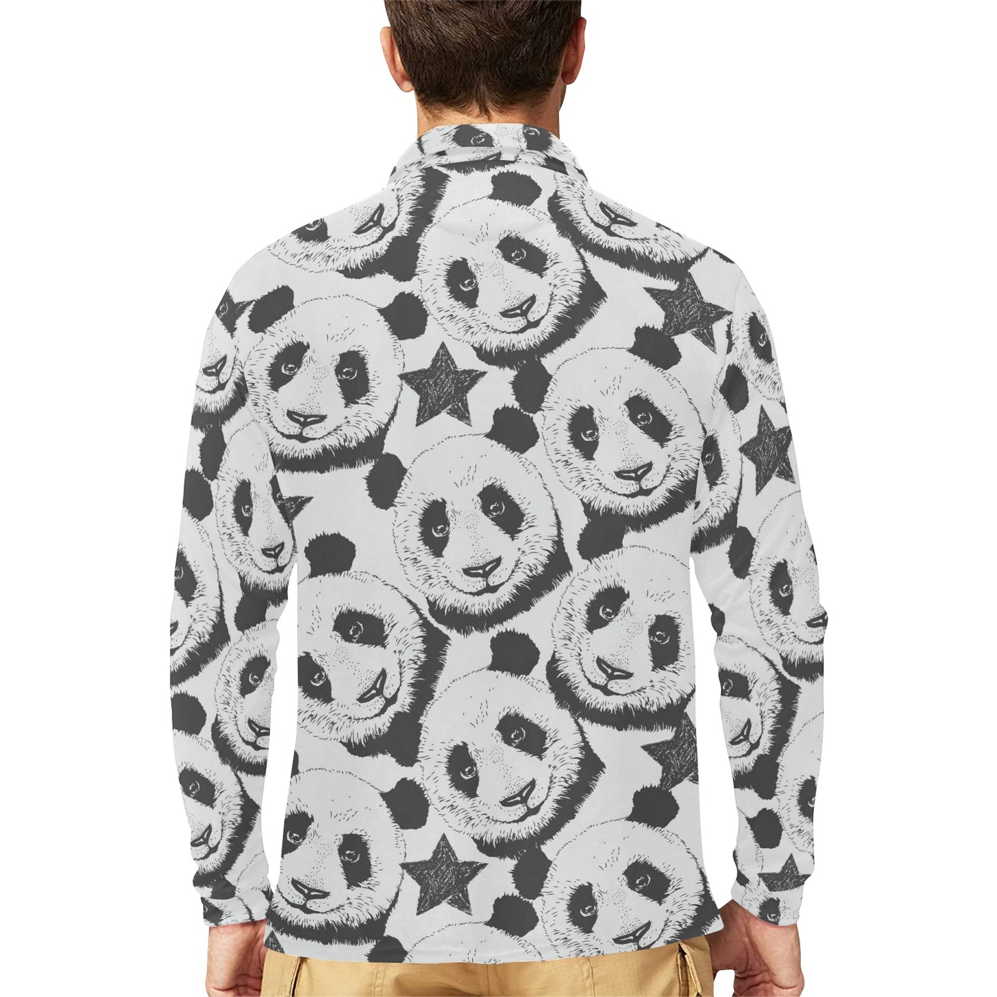 Panda Pattern Print Design A02 Long Sleeve Polo Shirt For Men's