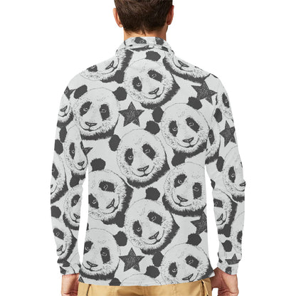 Panda Pattern Print Design A02 Long Sleeve Polo Shirt For Men's