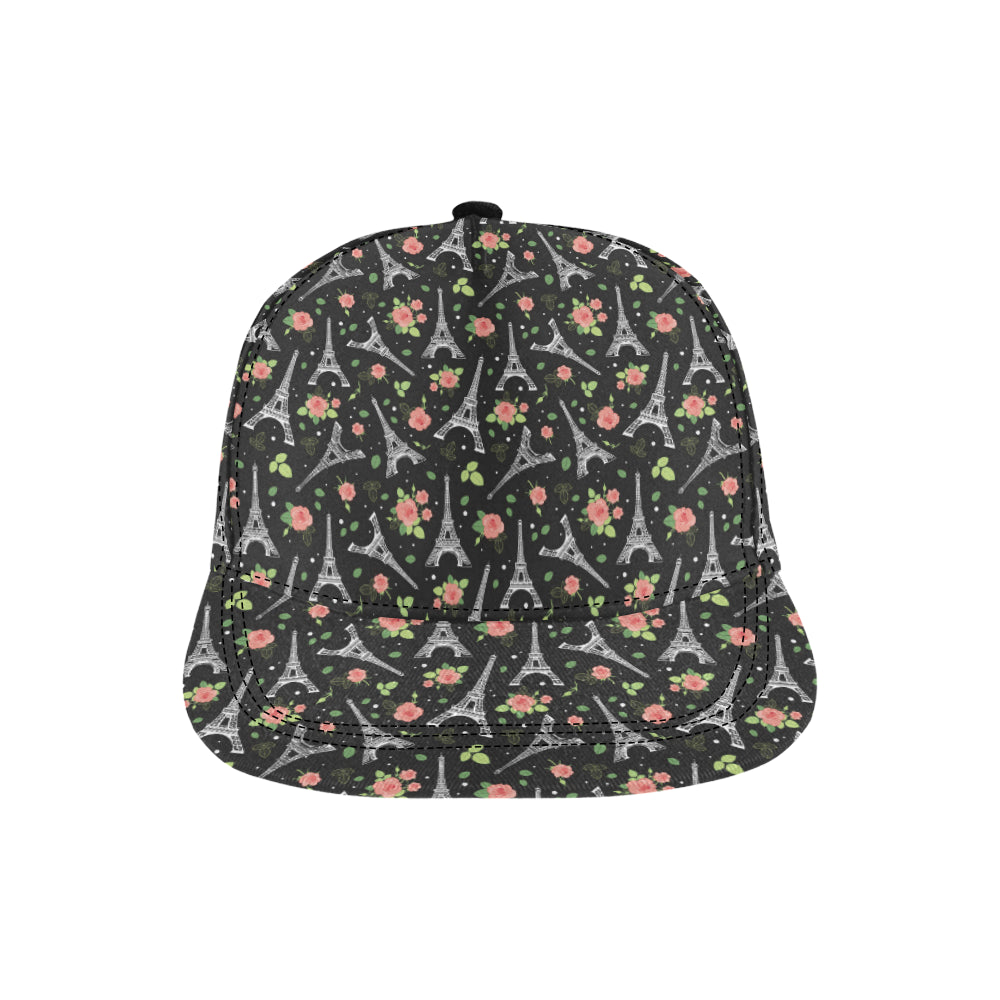 Eiffel Tower Rose Print Snapback Cap