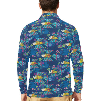 Flying Fish Pattern Print Design 01 Long Sleeve Polo Shirt For Men's