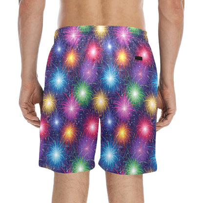 Firework Colorful Print Design LKS301 Men's Swim Trunks Beach Shorts