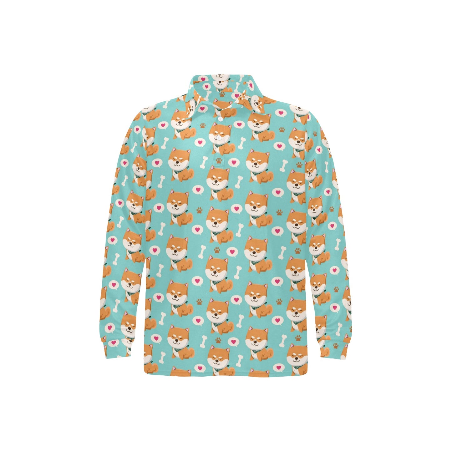 Shiba Inu Print Design LKS3013 Long Sleeve Polo Shirt For Men's