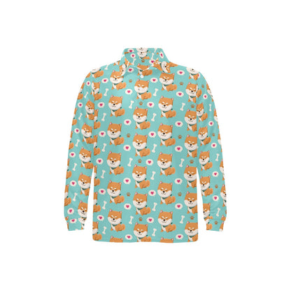 Shiba Inu Print Design LKS3013 Long Sleeve Polo Shirt For Men's