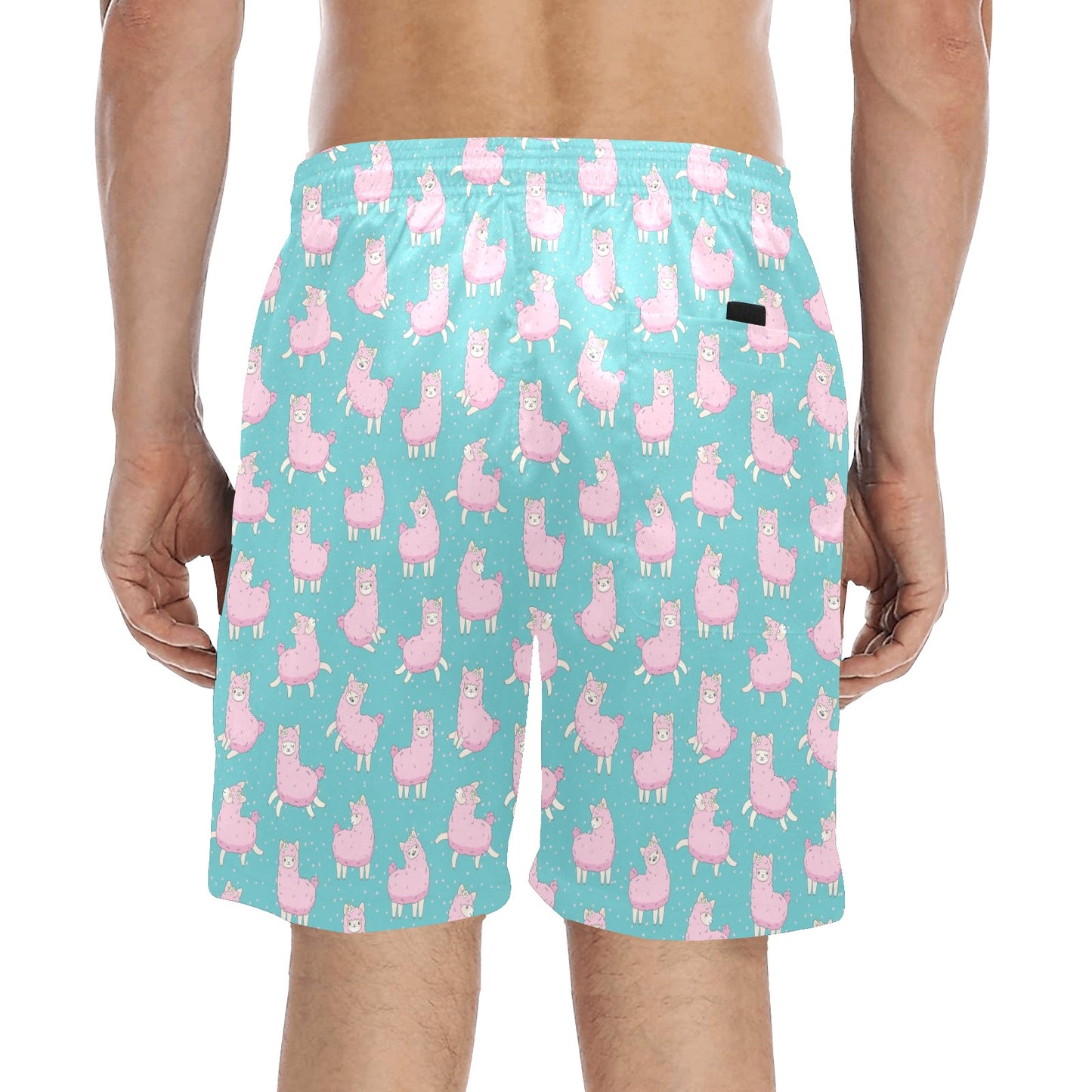 Alpaca Cartoon Design Themed Print Men's Swim Trunks Beach Shorts