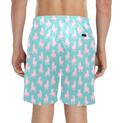 Alpaca Cartoon Design Themed Print Men's Swim Trunks Beach Shorts