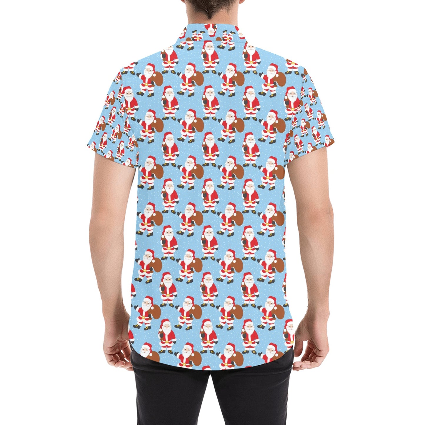 Santa Christmas Themed Print Design LKS305 Men Short Sleeve Button Up Shirt
