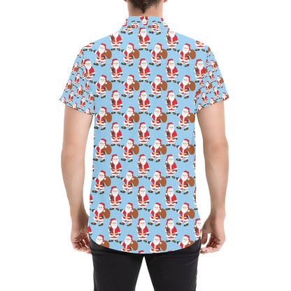 Santa Christmas Themed Print Design LKS305 Men Short Sleeve Button Up Shirt