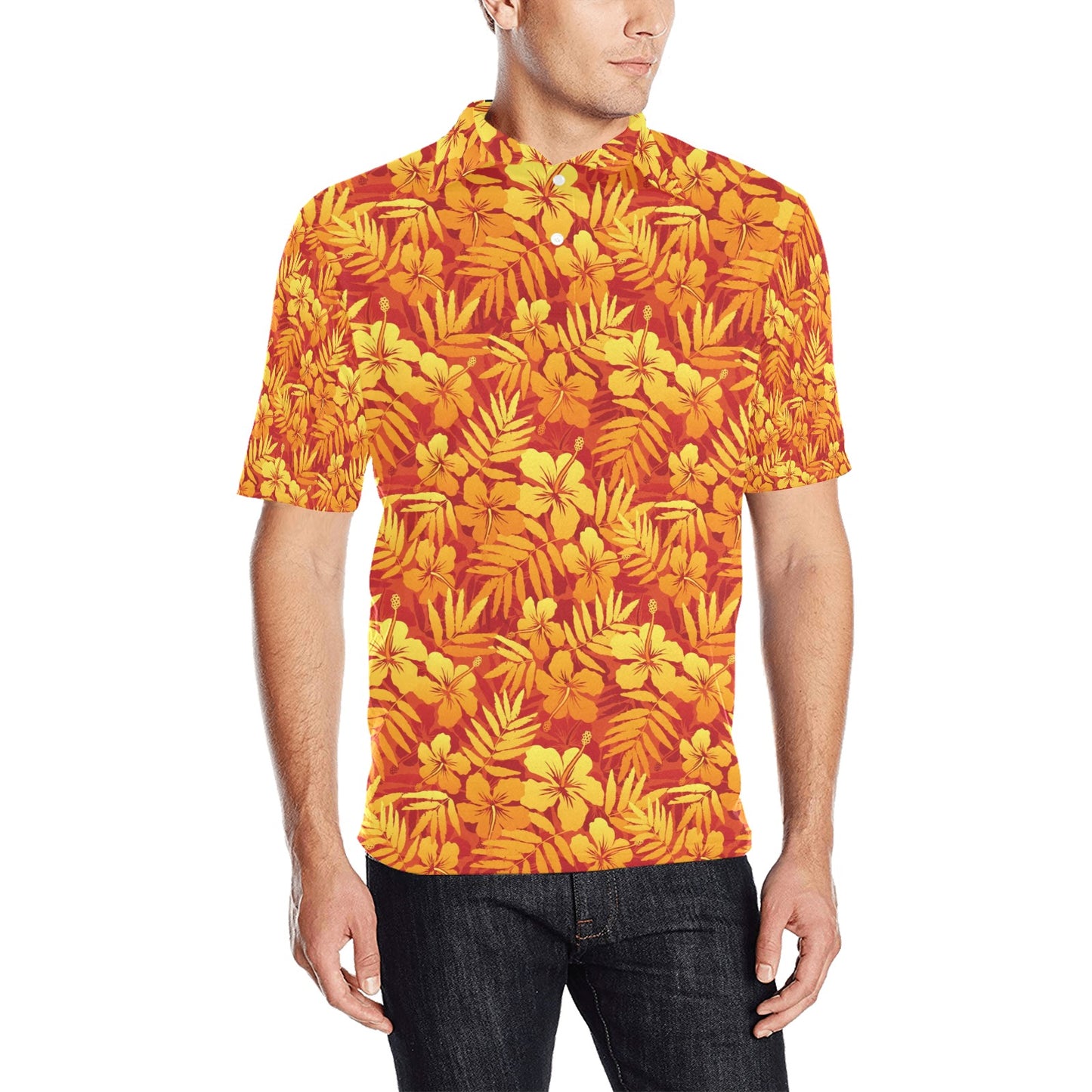 Hibiscus Summer Print Design LKS302 Men Polo Shirt