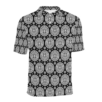 Calendar Aztec White Black Print Pattern Men Polo Shirt