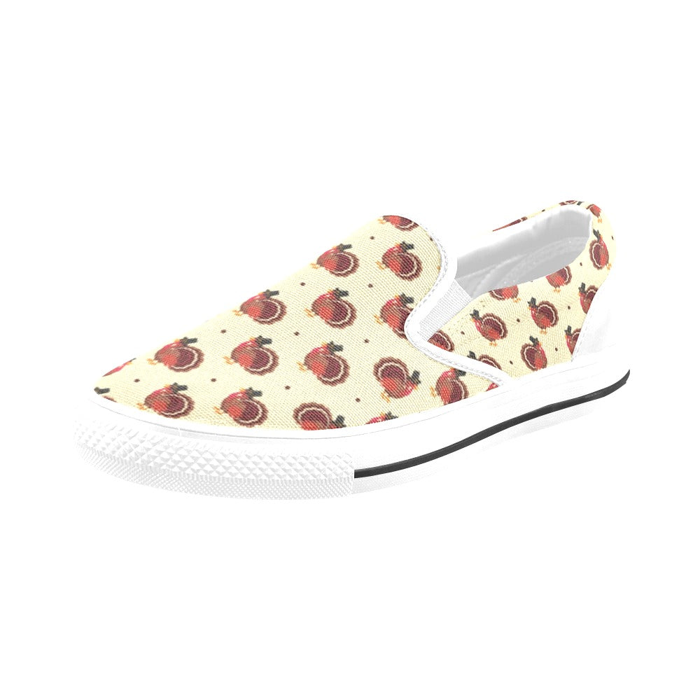 Thanksgiving Print Design LKS3010 White Slip Ons Canvas Women's Shoes