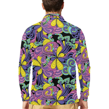 Psychedelic Pattern Print Design A04 Long Sleeve Polo Shirt For Men's