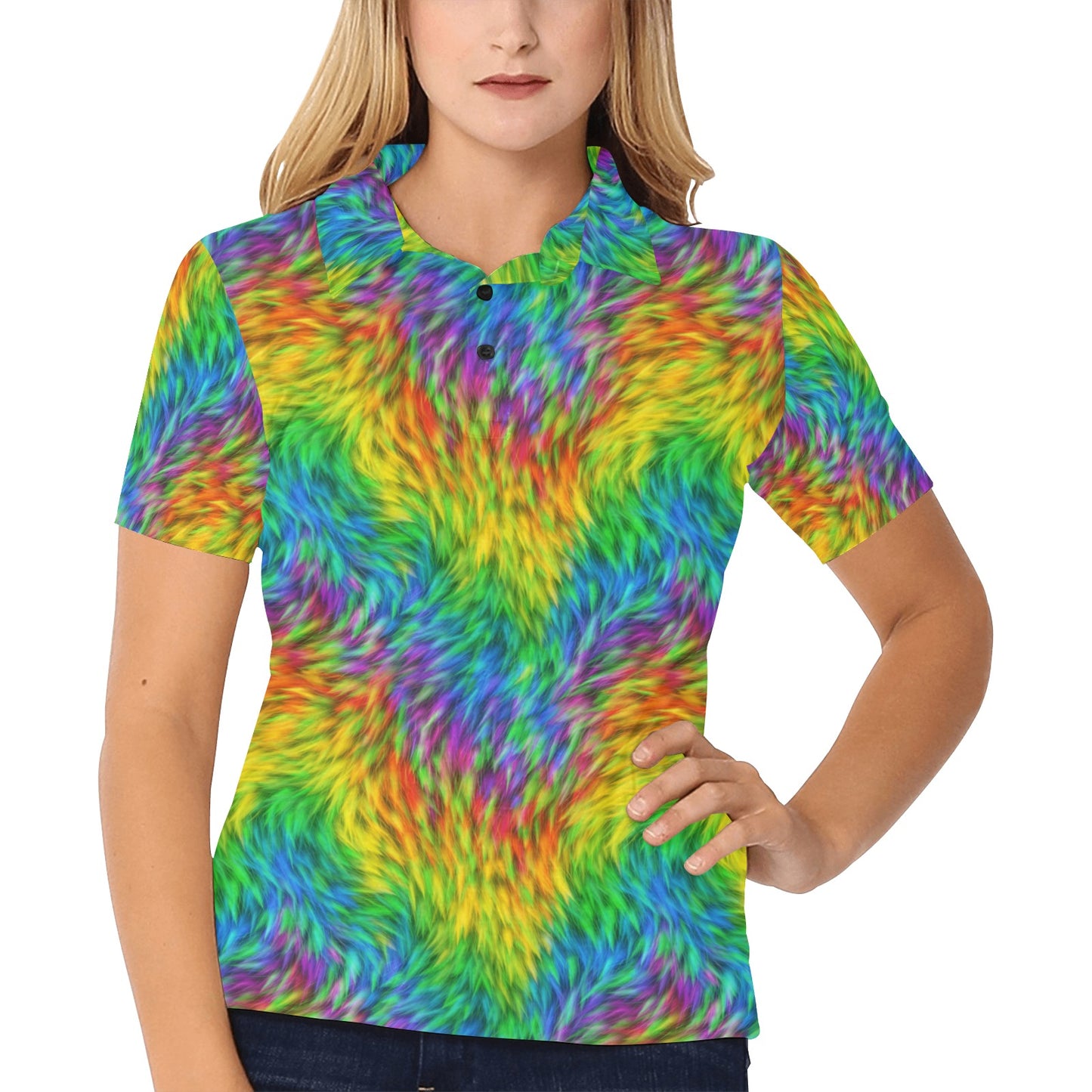 Rainbow Fur Design Print Women's Polo Shirt