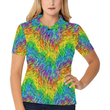 Rainbow Fur Design Print Women's Polo Shirt