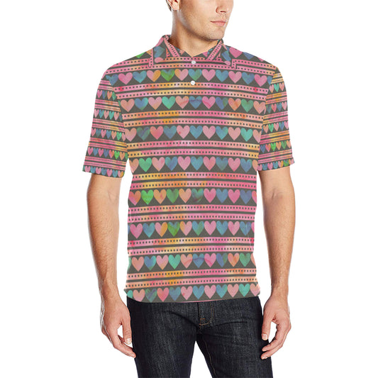 Heart Pattern Print Design HE010 Men Polo Shirt