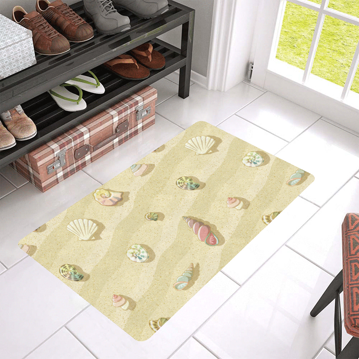 Beach with Seashell Theme Rubber Doormat