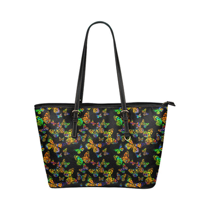 Butterfly Neon Color Print Pattern Leather Tote Bag