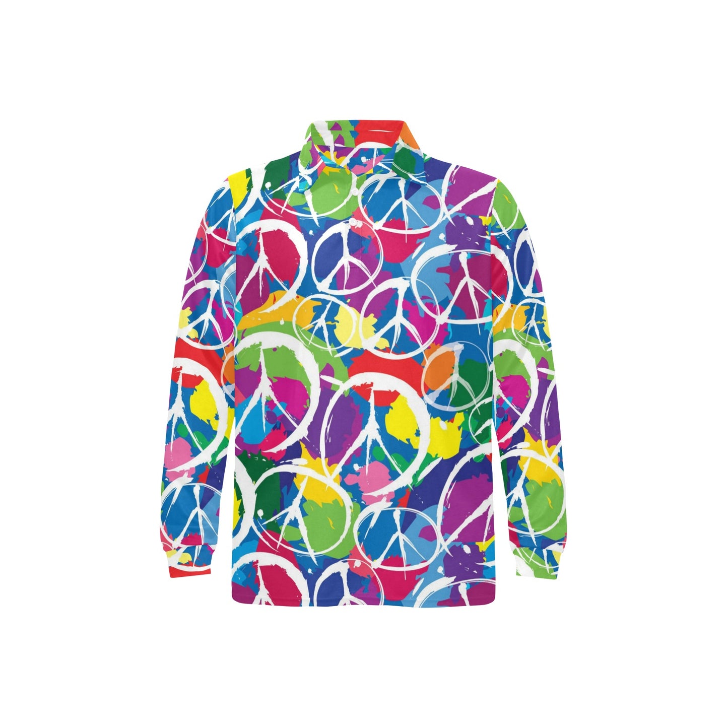 Peace Sign Colorful Pattern Print Design A02 Long Sleeve Polo Shirt For Men's