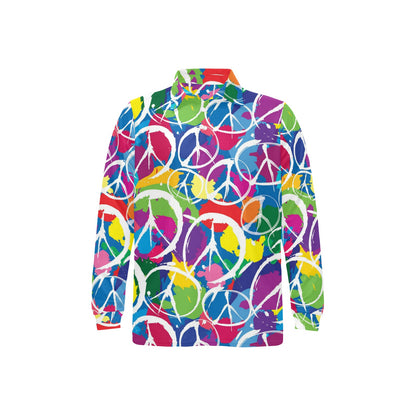 Peace Sign Colorful Pattern Print Design A02 Long Sleeve Polo Shirt For Men's