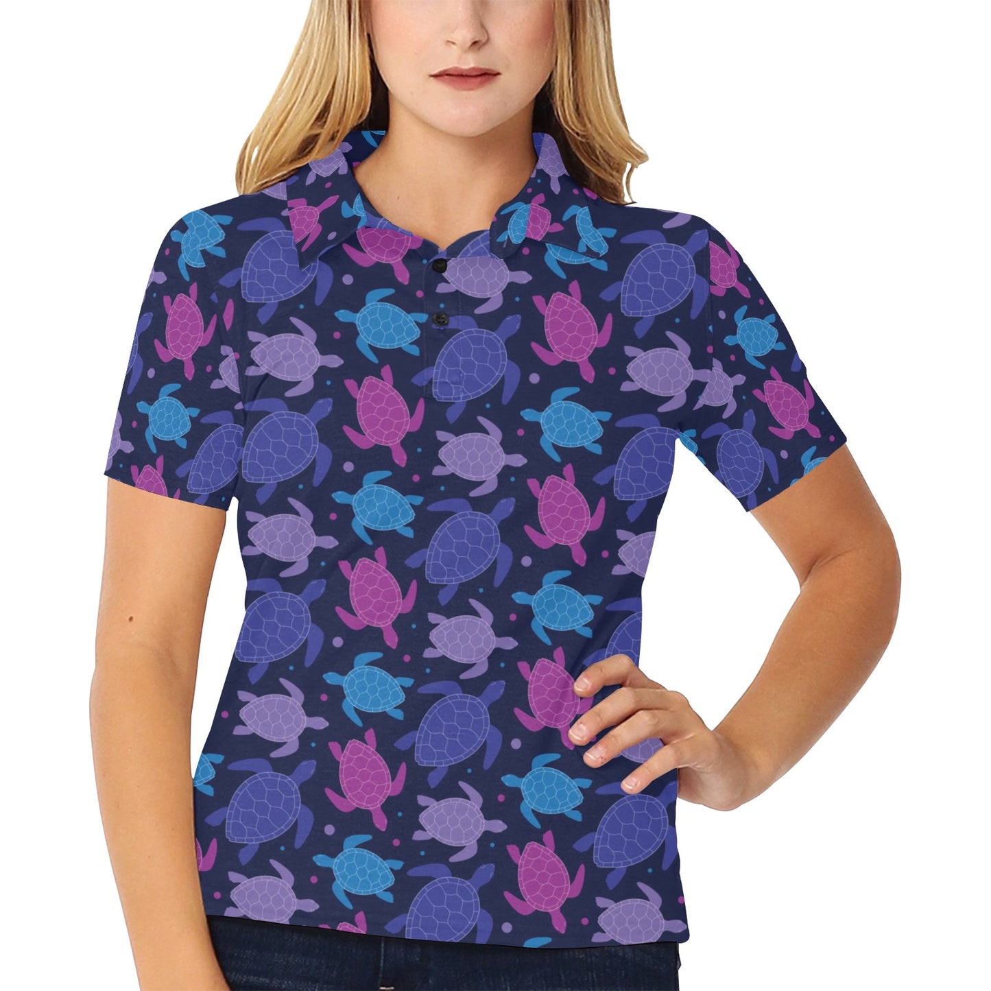 Sea Turtle Print Design LKS309 Women's Polo Shirt