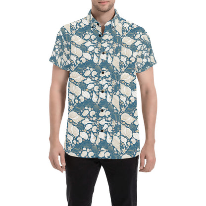 Seashell Print Design LKS308 Men Short Sleeve Button Up Shirt