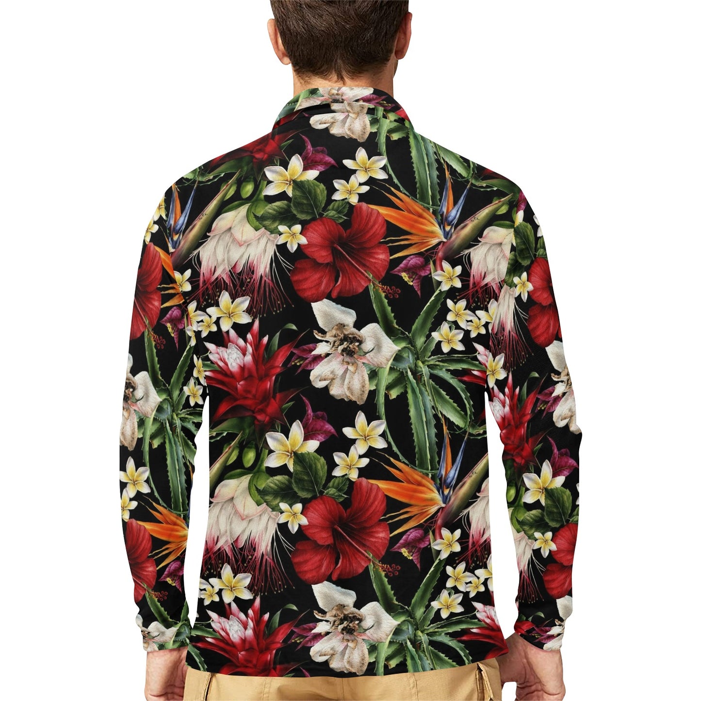 Summer Floral Pattern Print Design SF03 Long Sleeve Polo Shirt For Men's