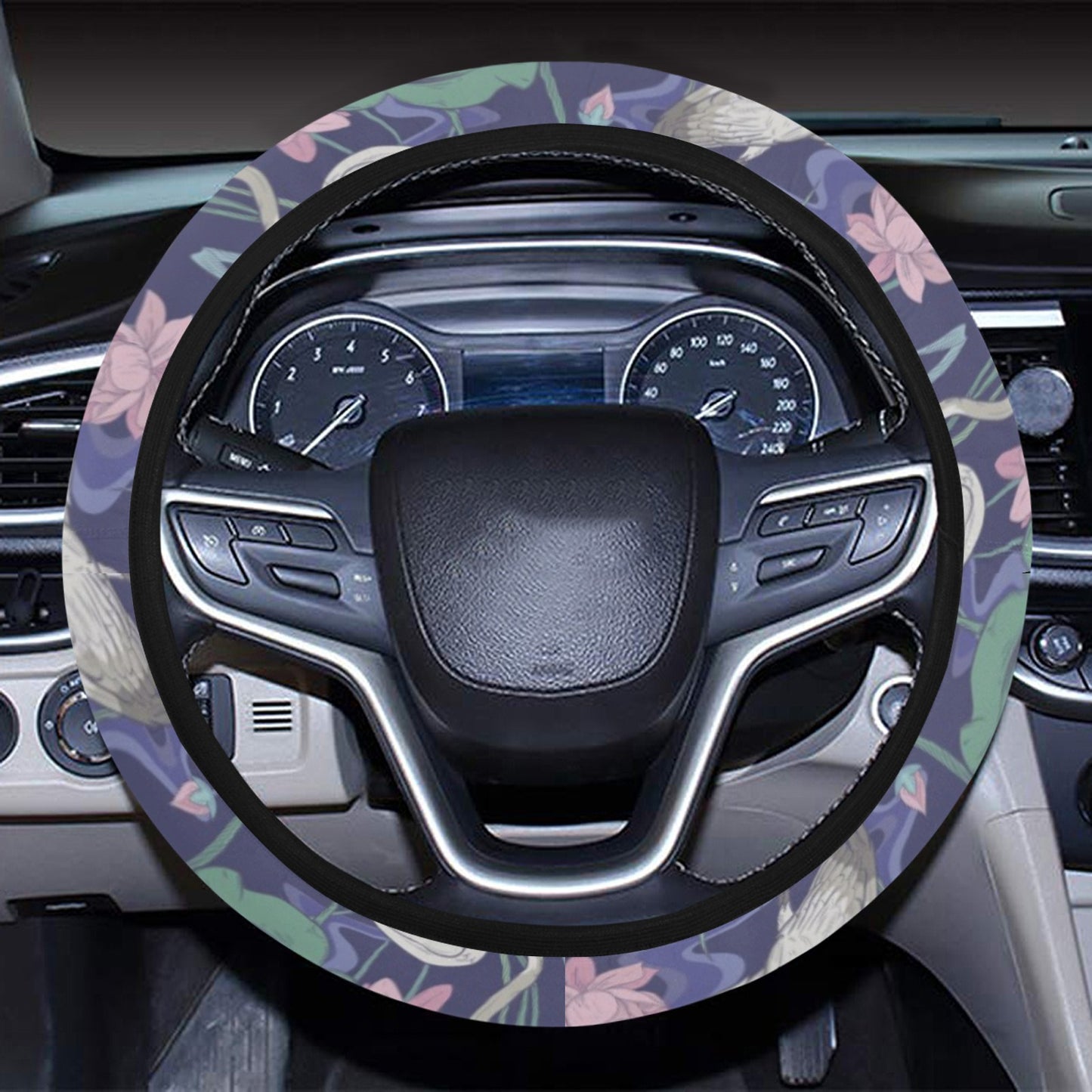 Water Lily Print Design LKS306 Steering Wheel Cover with Elastic Edge
